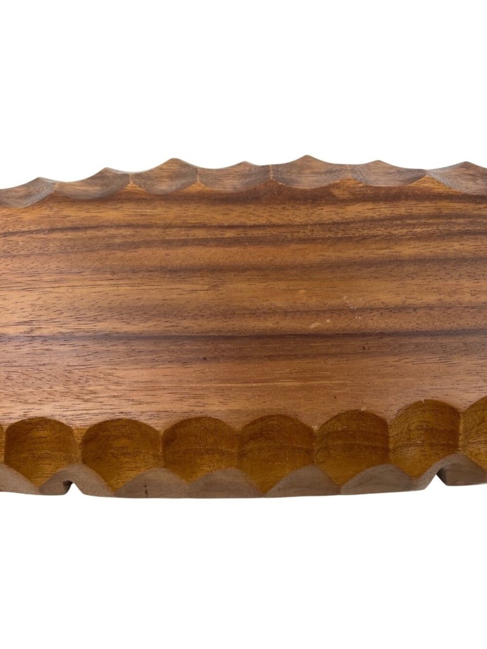 Hand-Carved Wooden Divided Serving Tray With Scalloped Edge - Vintage Rustic Dec - Picture 9 of 14